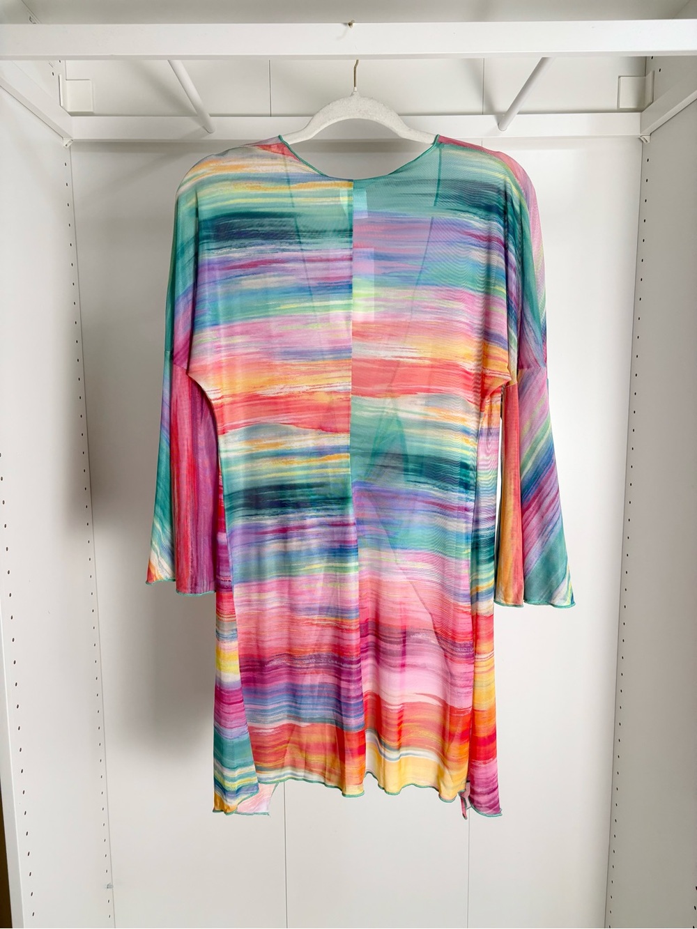 BECCA Multicolor Striped Tie-Front Swim Coverup - Pink, Teal, Orange - Picture 4 of 4
